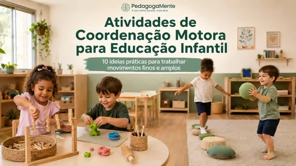 Crianças realizando atividades de coordenação motora na Educação Infantil