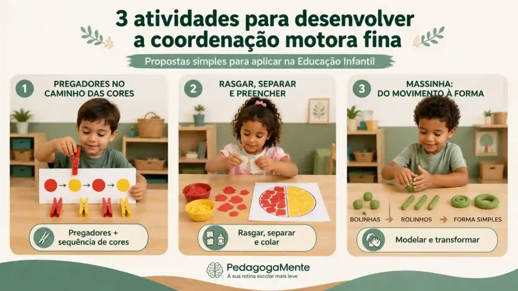 Atividades de coordenação motora para educação infantil com pregadores, papel e massinha
