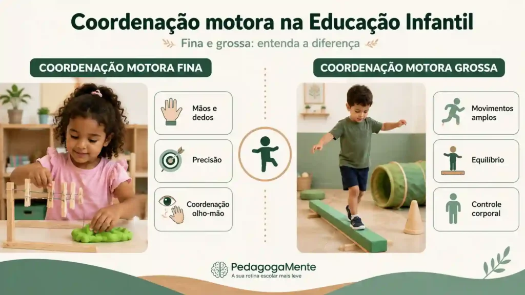 Diferença entre coordenação motora fina e grossa na Educação Infantil