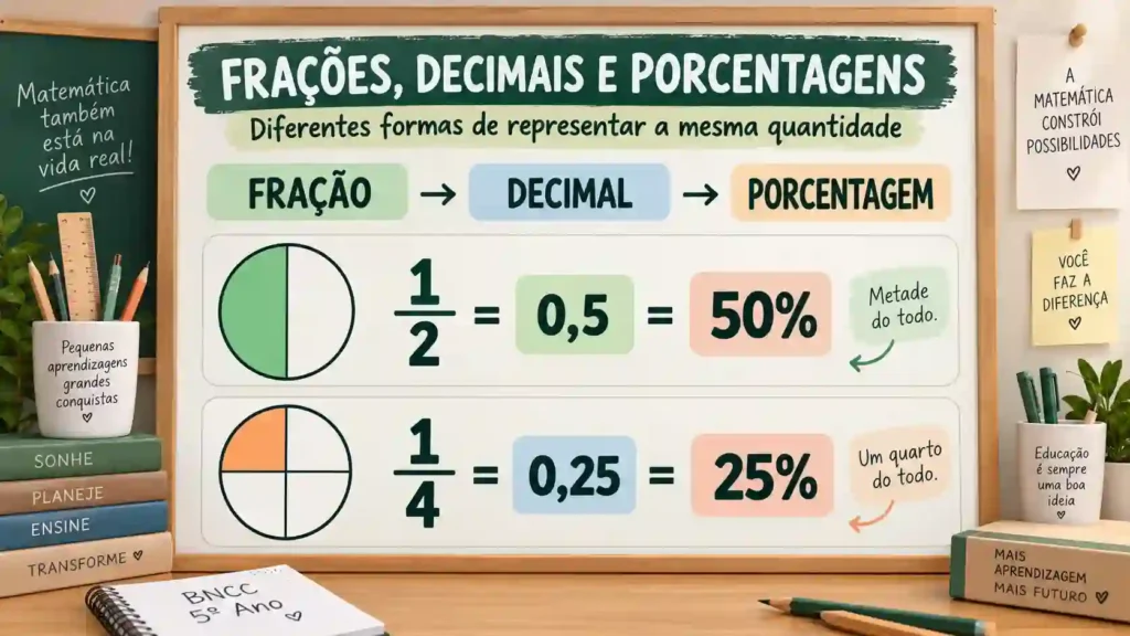 Relação entre frações, números decimais e porcentagens no 5º ano