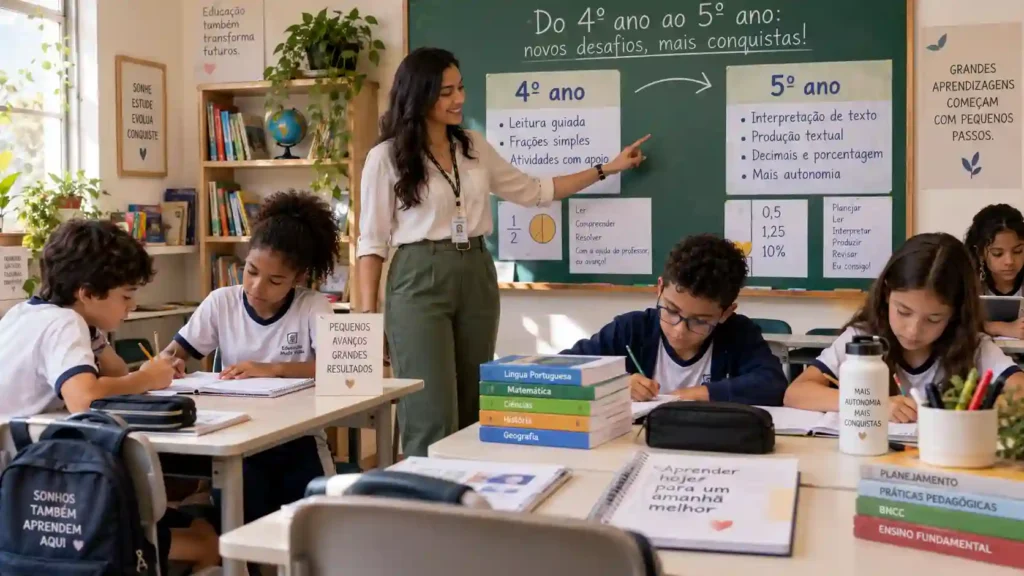 Comparação visual da transição do 4º para o 5º ano no planejamento BNCC